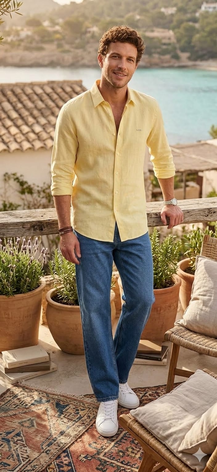 CAMISA AMARELA EM ALGODÃO E LINHO JOVITS