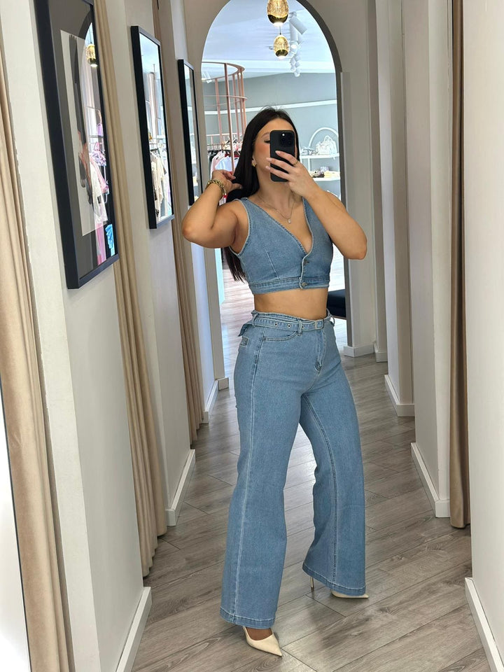 CONJUNTO TOP E CALÇA EM GANGA PONTO CHIC