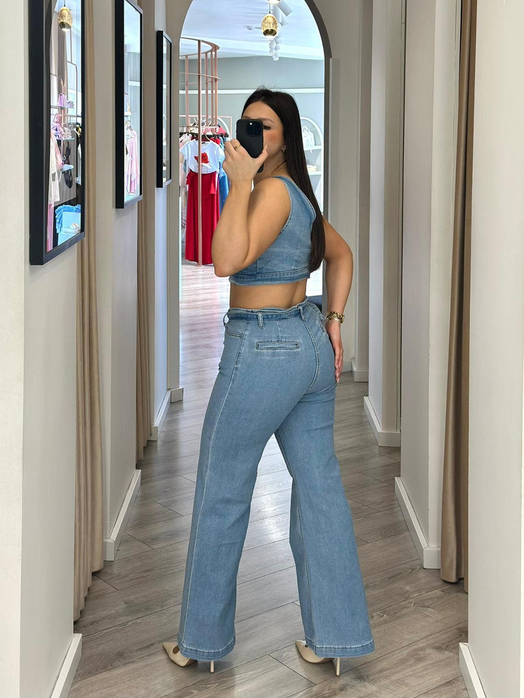 CONJUNTO TOP E CALÇA EM GANGA PONTO CHIC