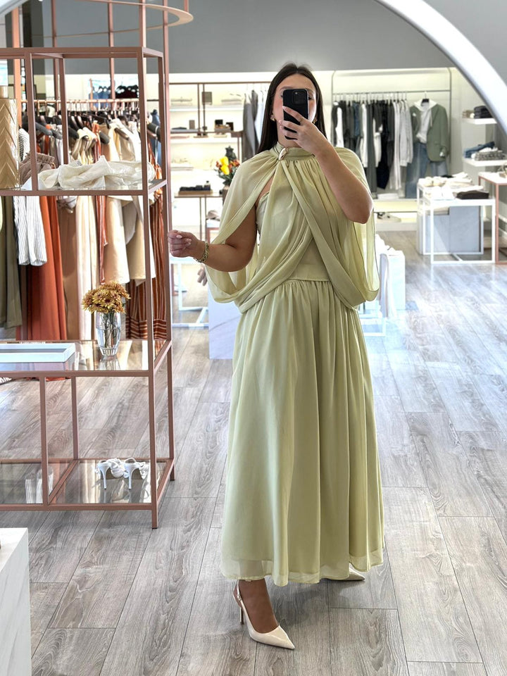 CONJUNTO TOP E SAIA VERDE OLIVIA FLUÍDO PONTO CHIC