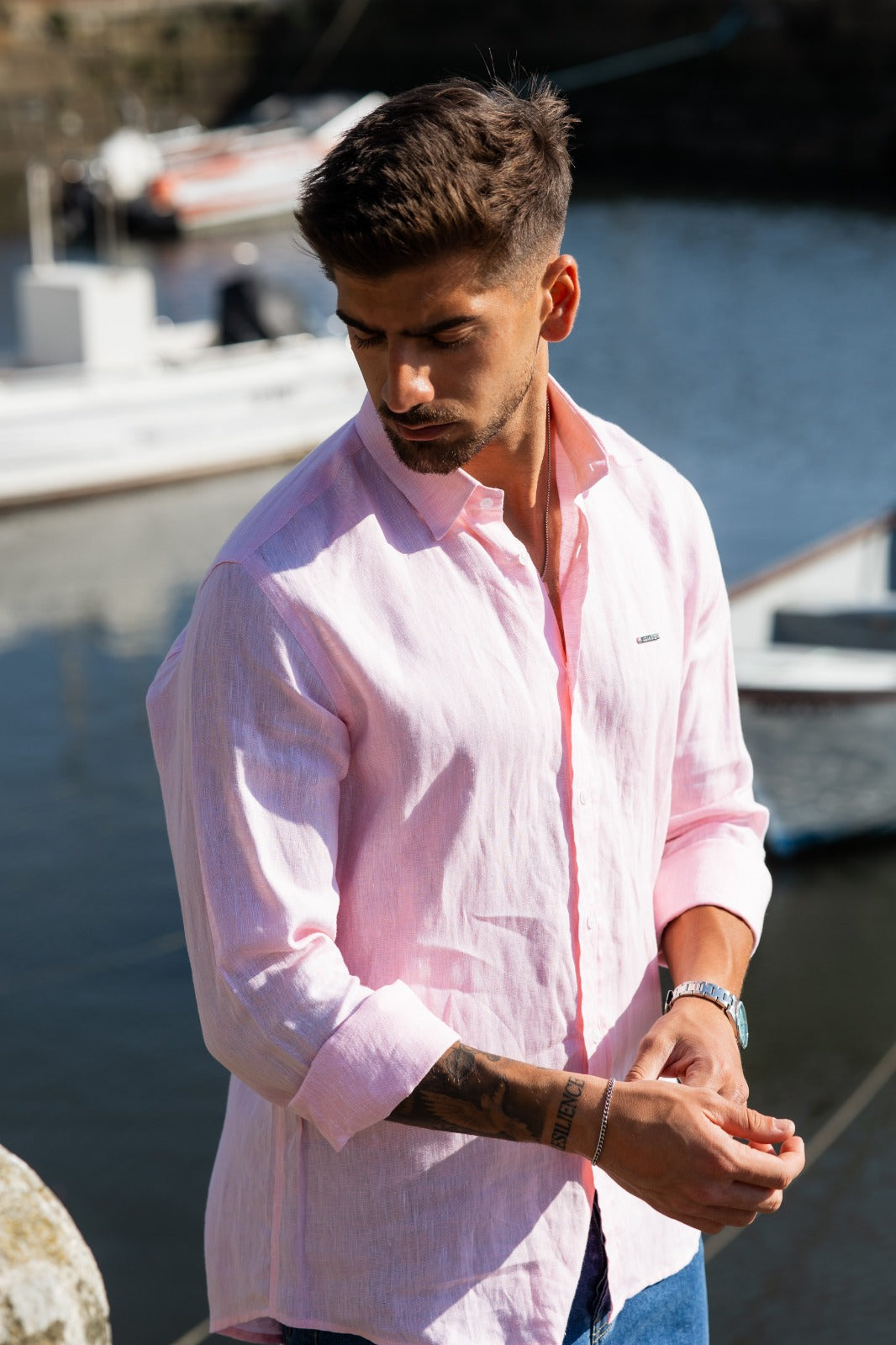 CAMISA ROSA EM ALGODÃO E LINHO JOVITS