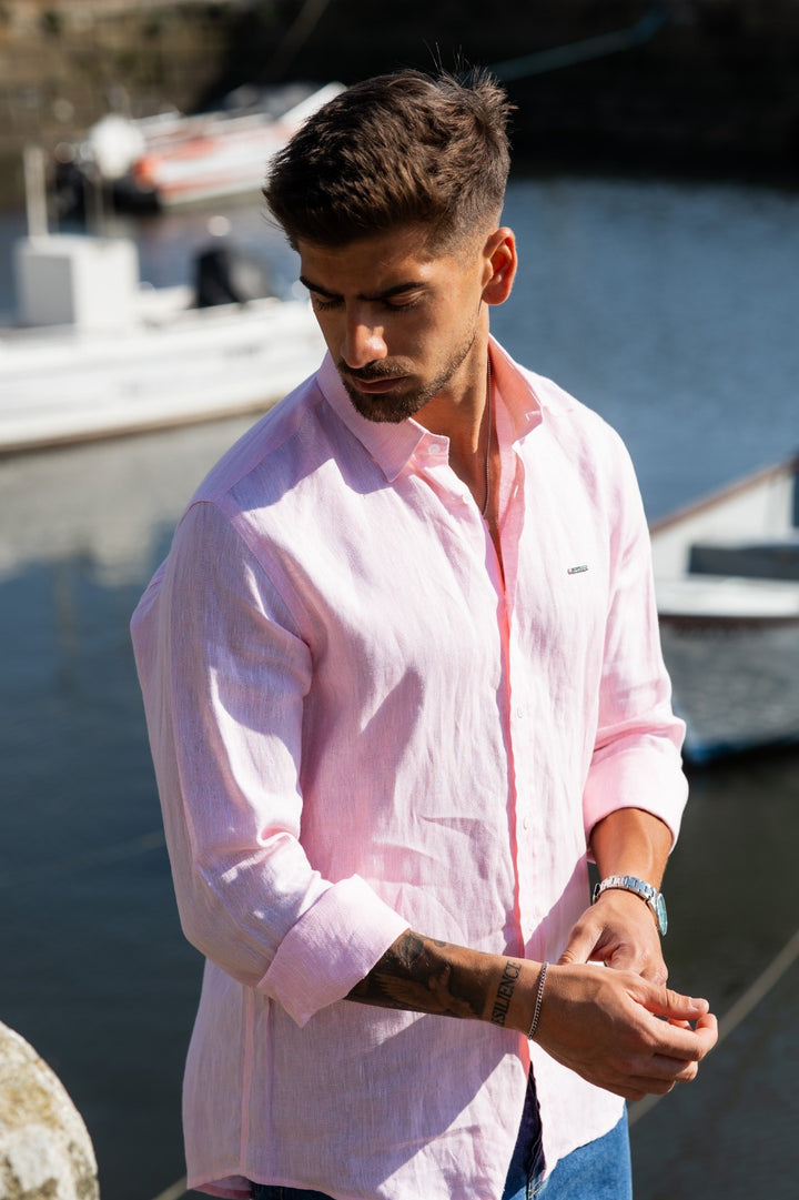 CAMISA ROSA EM ALGODÃO E LINHO JOVITS
