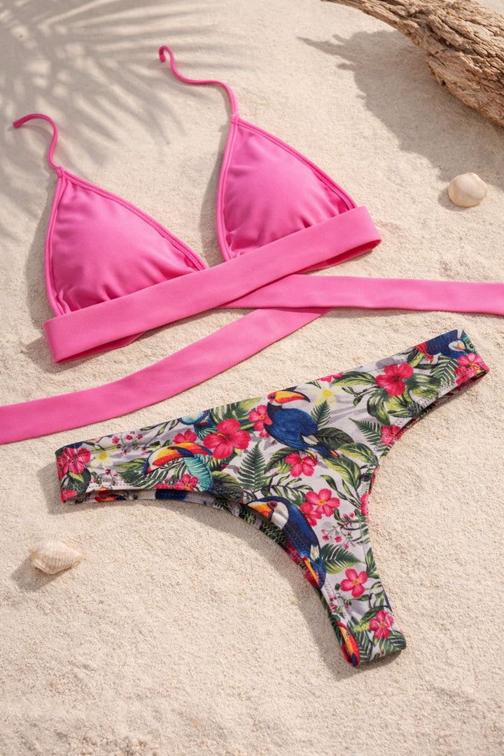 BIQUÍNI ROSA COM PARTE DE BAIXO ESTAMPADA PONTO CHIC