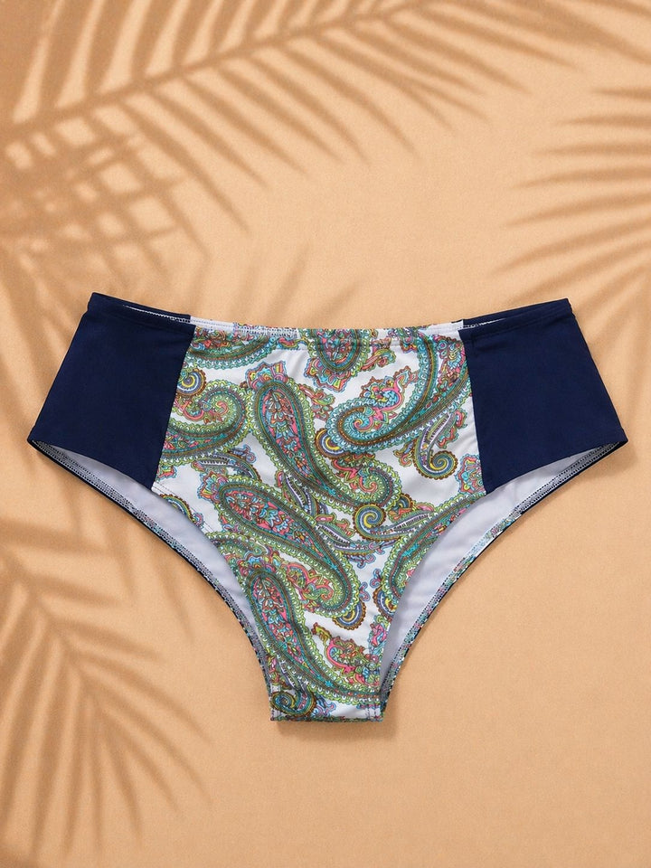 CUECA DE BIQUÍNI AZUL CINTURA SUBIDA COM PADRÃO PONTO CHIC
