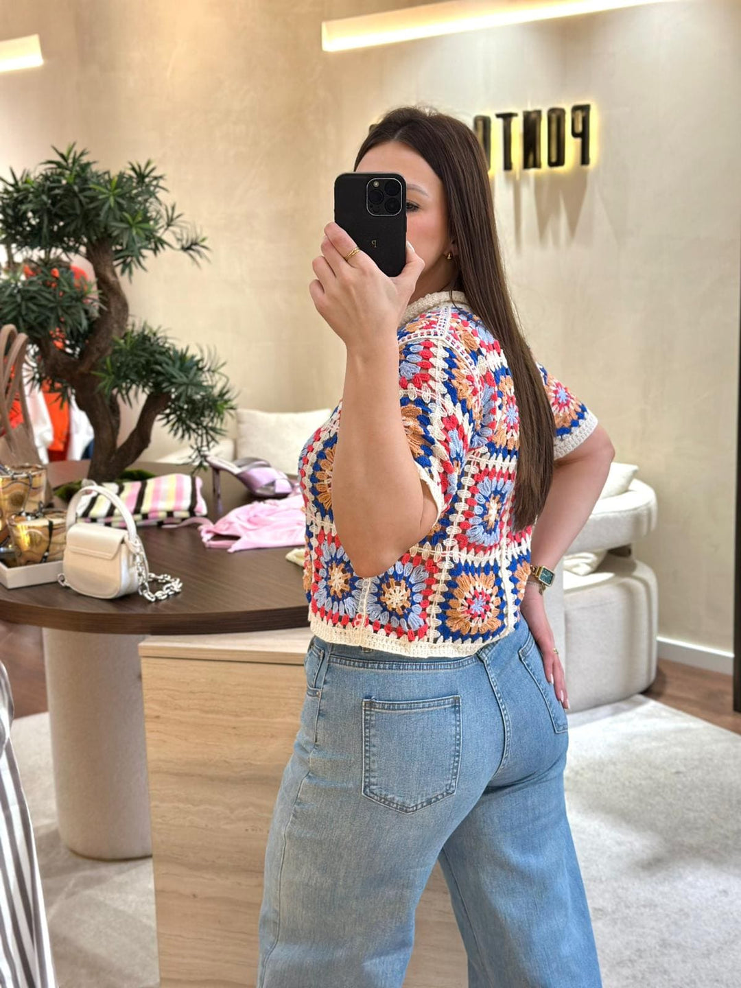 CALÇA GANGA WIDE LEG COM AJUSTE NA BAINHA PONTO CHIC