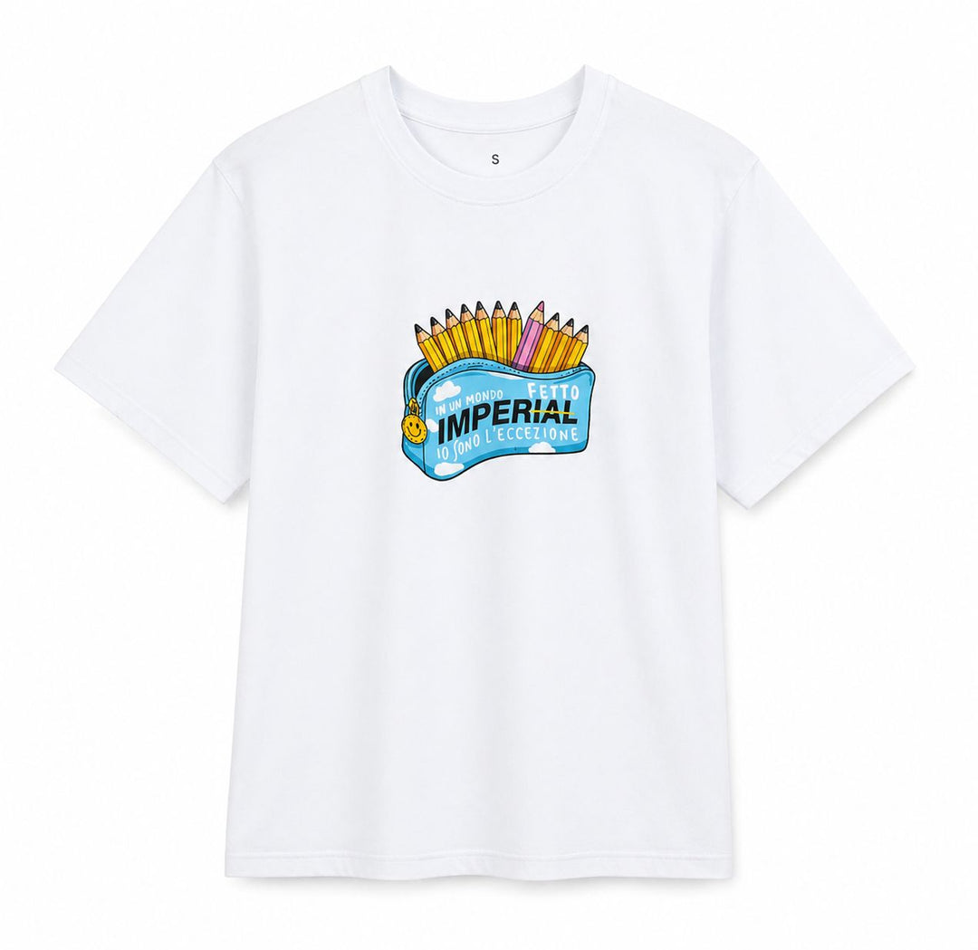 T-SHIRT BRANCA ESTAMPADO PORTA-LÁPIS IMPERIAL