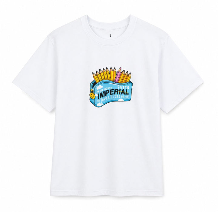 T-SHIRT BRANCA ESTAMPADO PORTA-LÁPIS IMPERIAL