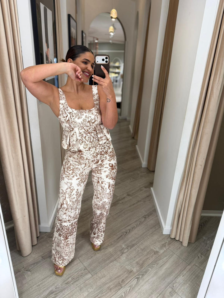 CONJUNTO CALÇA E TOP ESTAMPADO CASTANHO PONTO CHIC