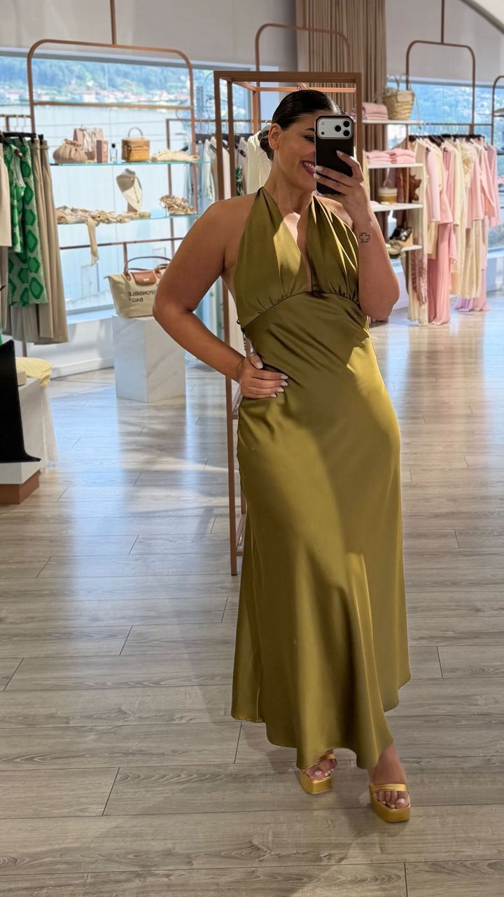 VESTIDO VERDE PISTÁCIO HALTER IMPERIAL