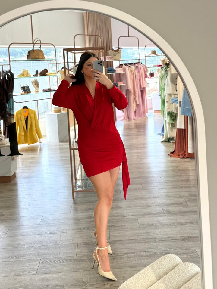 VESTIDO VERMELHO DRAPEADO ASSIMÉTRICO IMPERIAL
