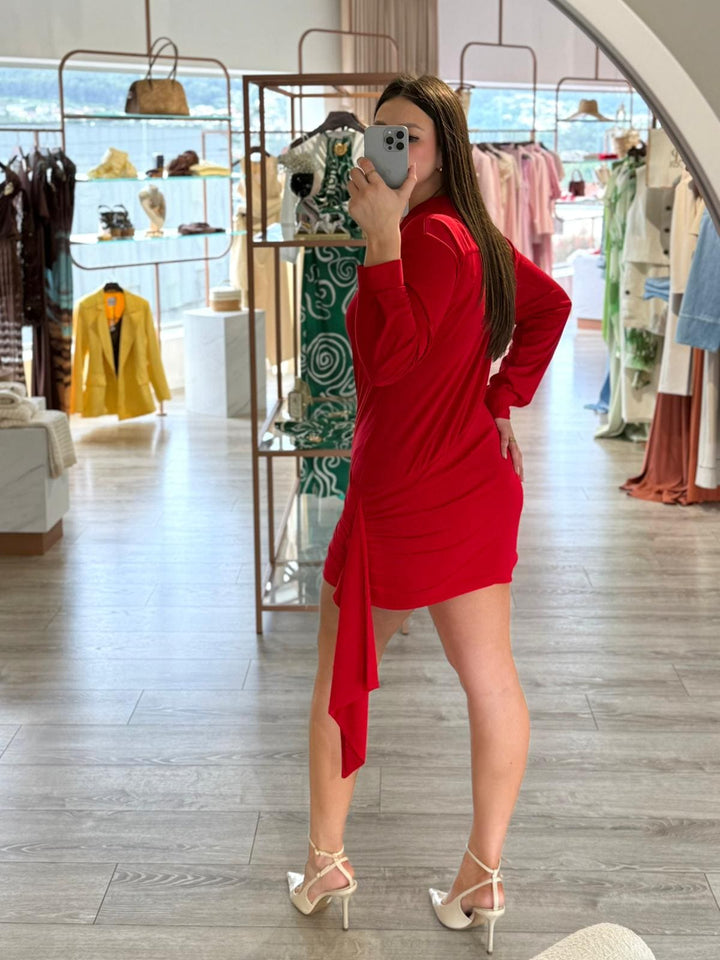 VESTIDO VERMELHO DRAPEADO ASSIMÉTRICO IMPERIAL