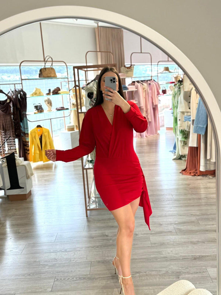 VESTIDO VERMELHO DRAPEADO ASSIMÉTRICO IMPERIAL