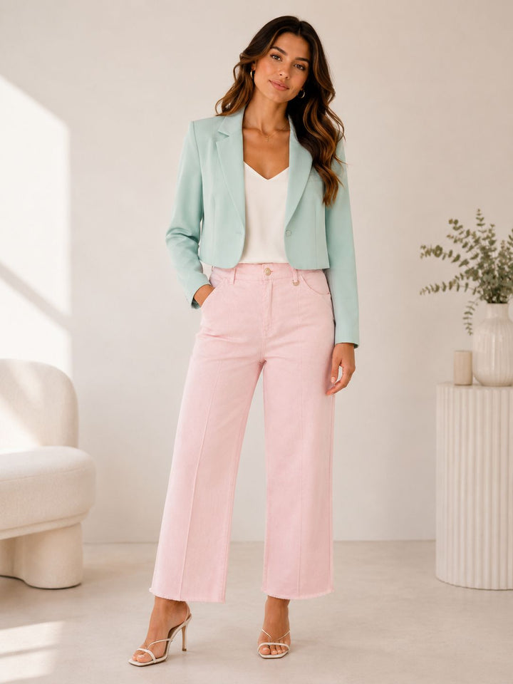 CALÇA ROSA WIDE LEG COM DETALHE JOIA MISS YOU