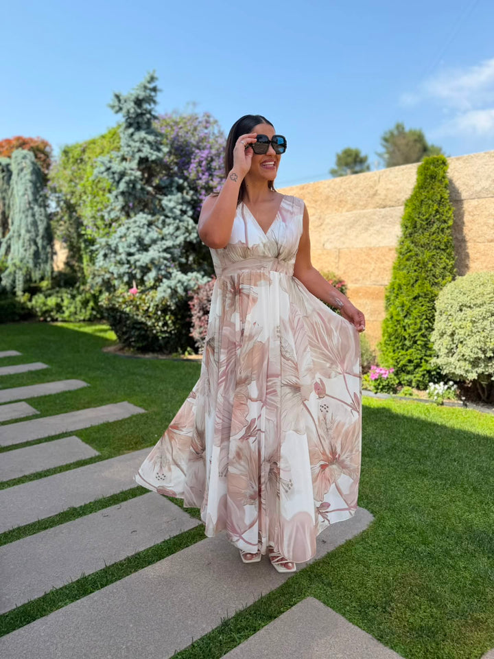 VESTIDO MIDI ESTAMPADO FLORAL PONTO CHIC