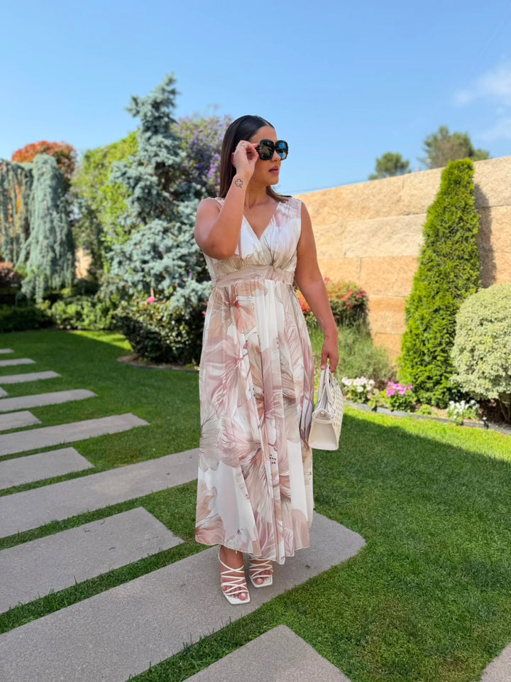 VESTIDO MIDI ESTAMPADO FLORAL PONTO CHIC