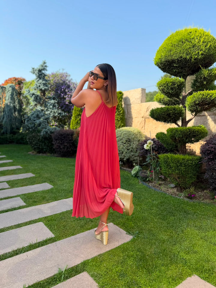 VESTIDO PLISSADO TERRACOTA PONTO CHIC