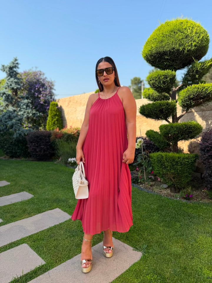 VESTIDO PLISSADO TERRACOTA PONTO CHIC