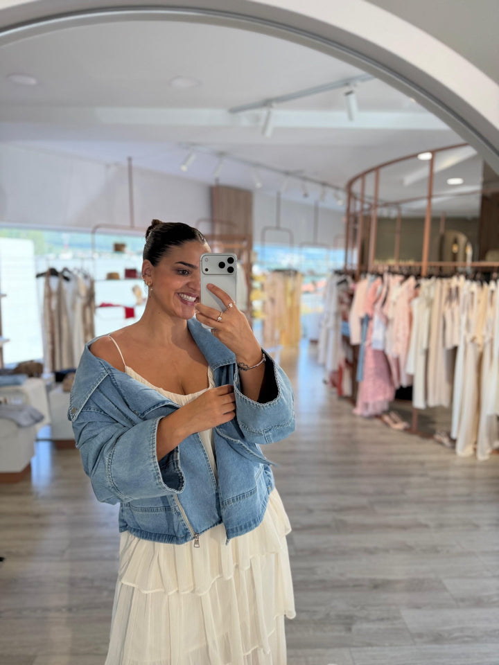 CASACO DE GANGA OVERSIZE AZUL PONTO CHIC