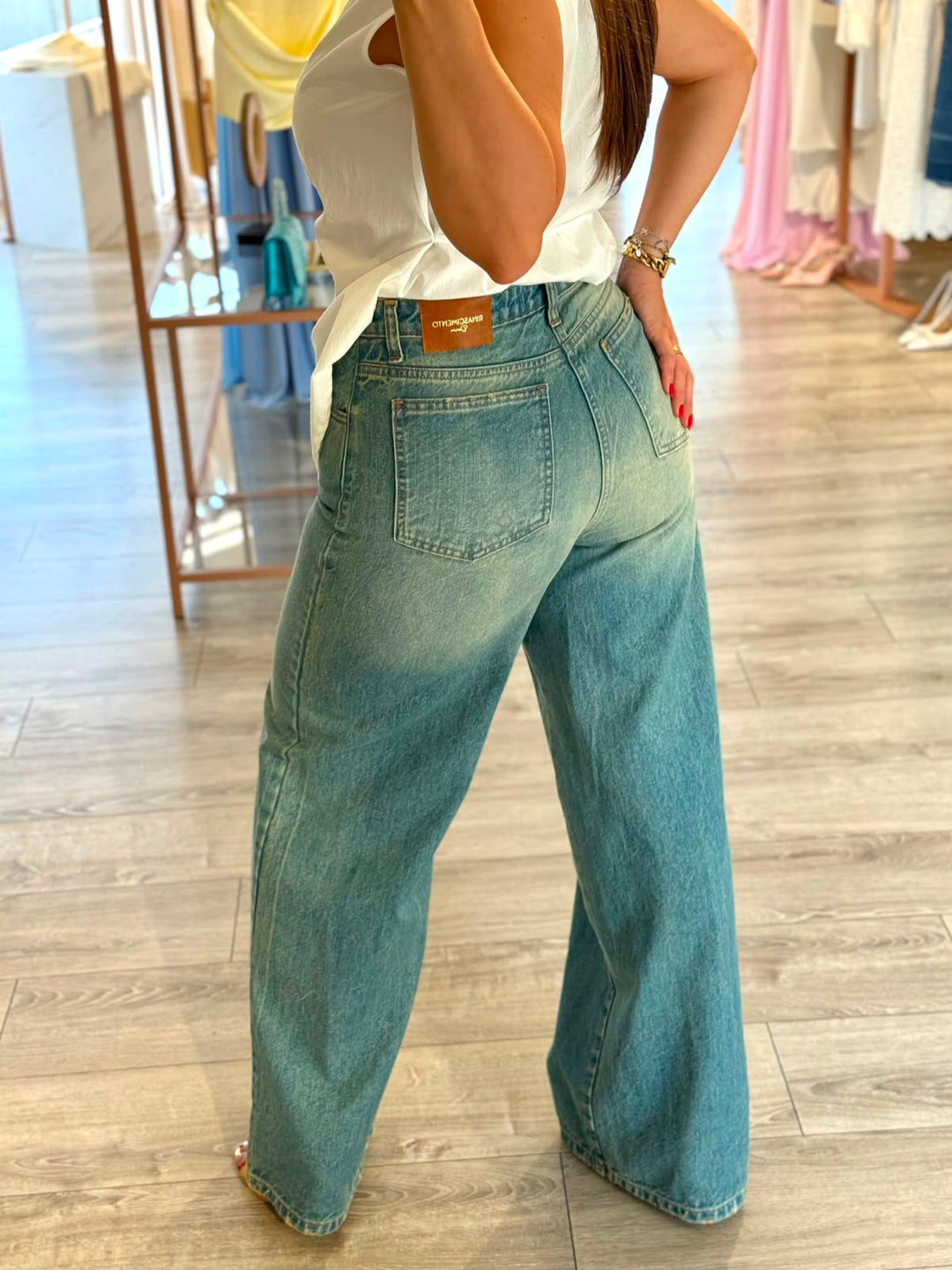 CALÇAS DE GANGA WIDE LEG AZUL MÉDIO RINASCIMENTO