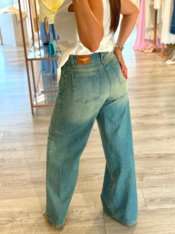 CALÇAS DE GANGA WIDE LEG AZUL MÉDIO RINASCIMENTO