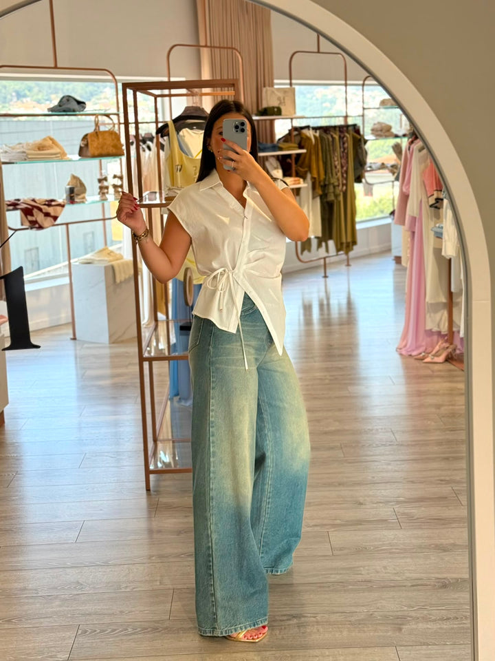 CALÇAS DE GANGA WIDE LEG AZUL MÉDIO RINASCIMENTO