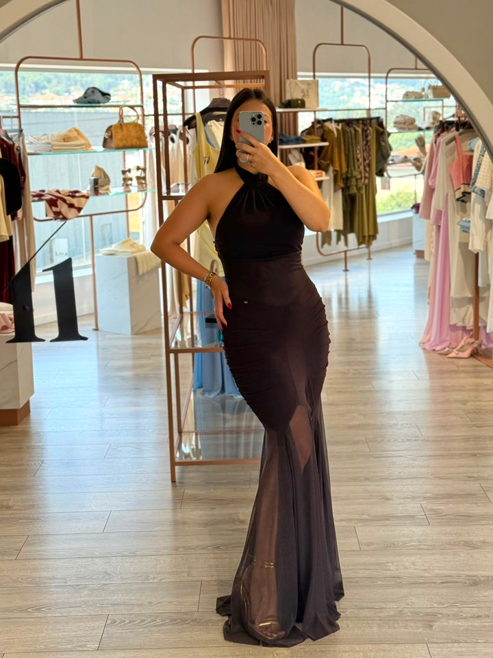 VESTIDO COMPRIDO HALTER CASTANHO RINASCIMENTO