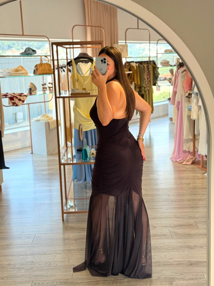 VESTIDO COMPRIDO HALTER CASTANHO RINASCIMENTO
