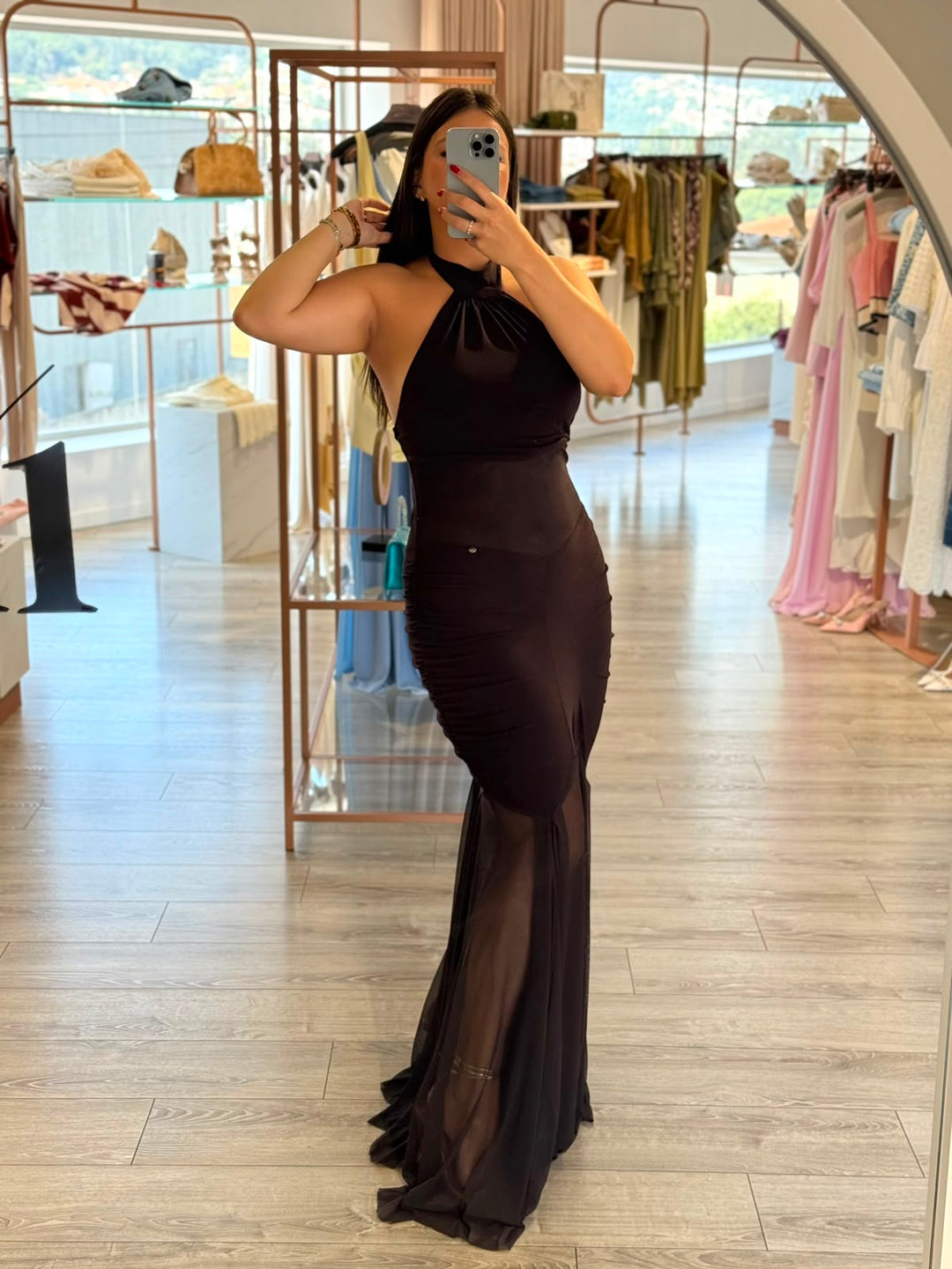 VESTIDO COMPRIDO HALTER CASTANHO RINASCIMENTO