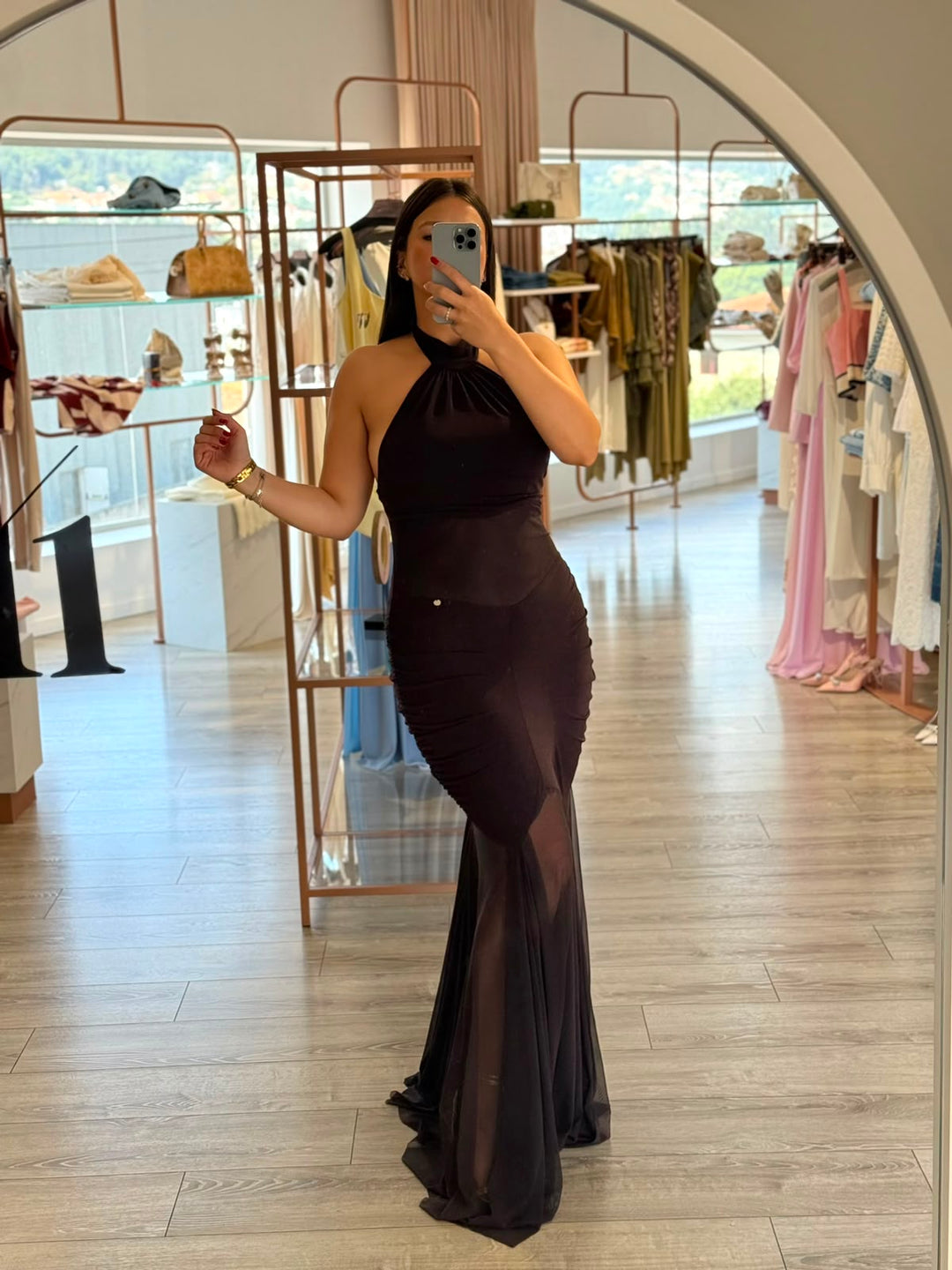 VESTIDO COMPRIDO HALTER CASTANHO RINASCIMENTO