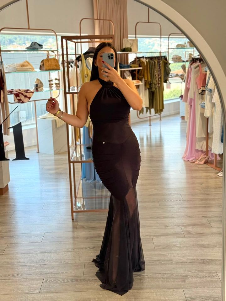 VESTIDO COMPRIDO HALTER CASTANHO RINASCIMENTO