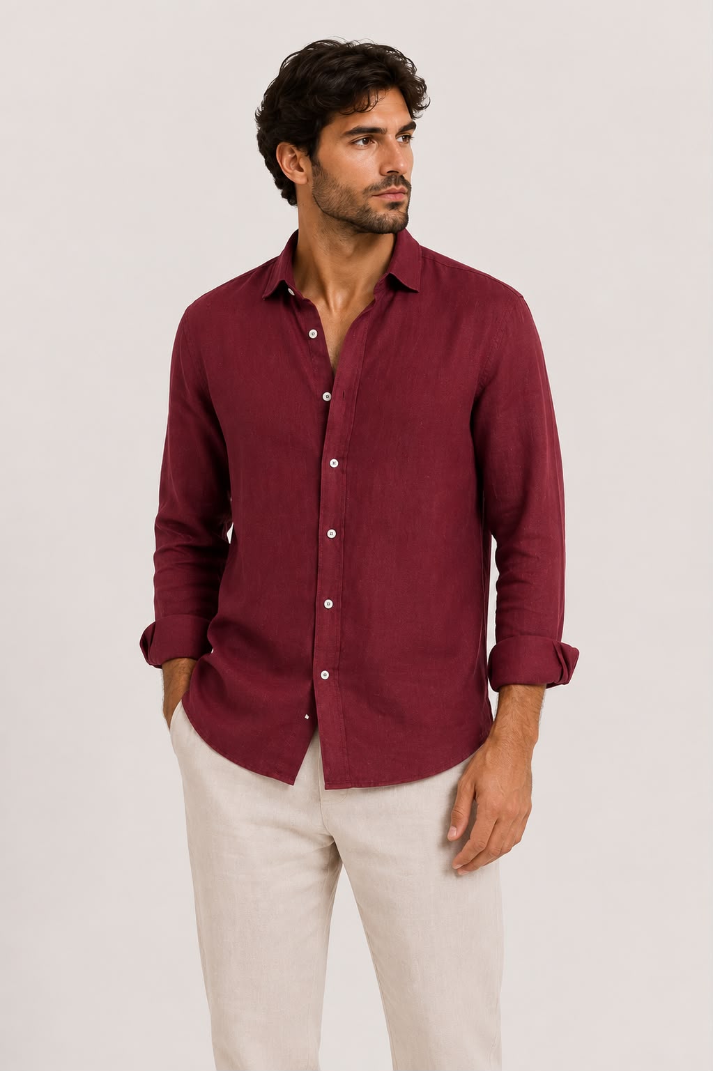 CAMISA 100% LINHO BORDÔ DONATO