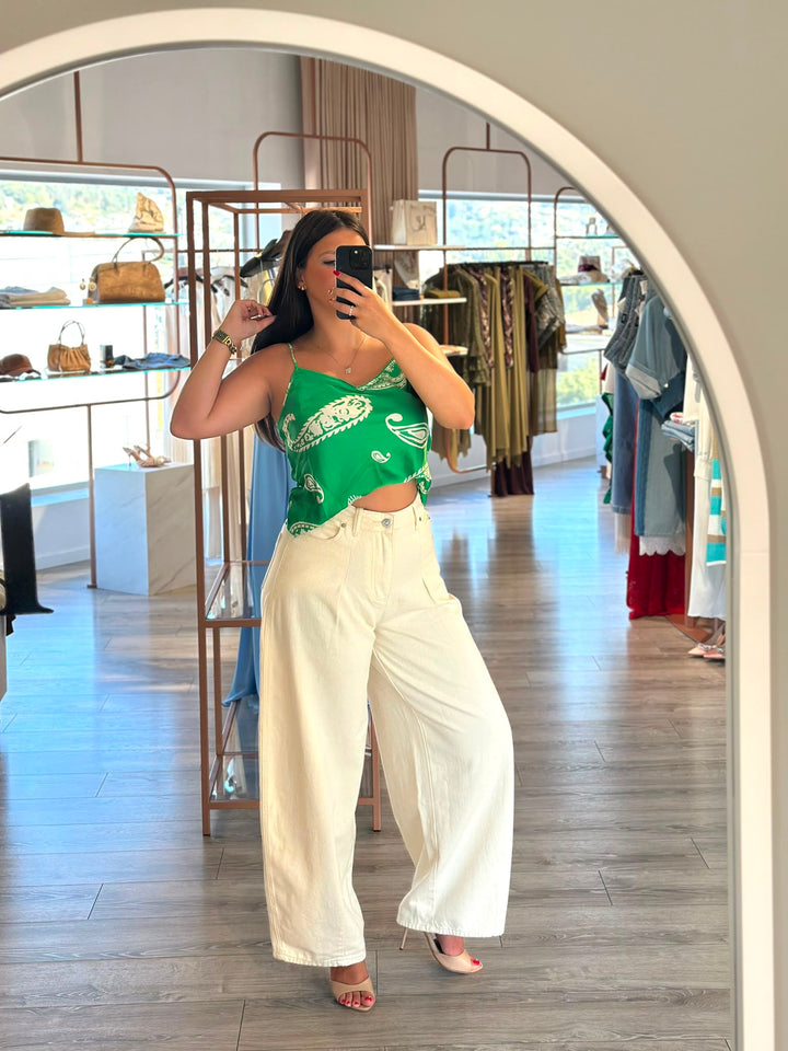 TOP CETIM ESTAMPADO VERDE RINASCIMENTO
