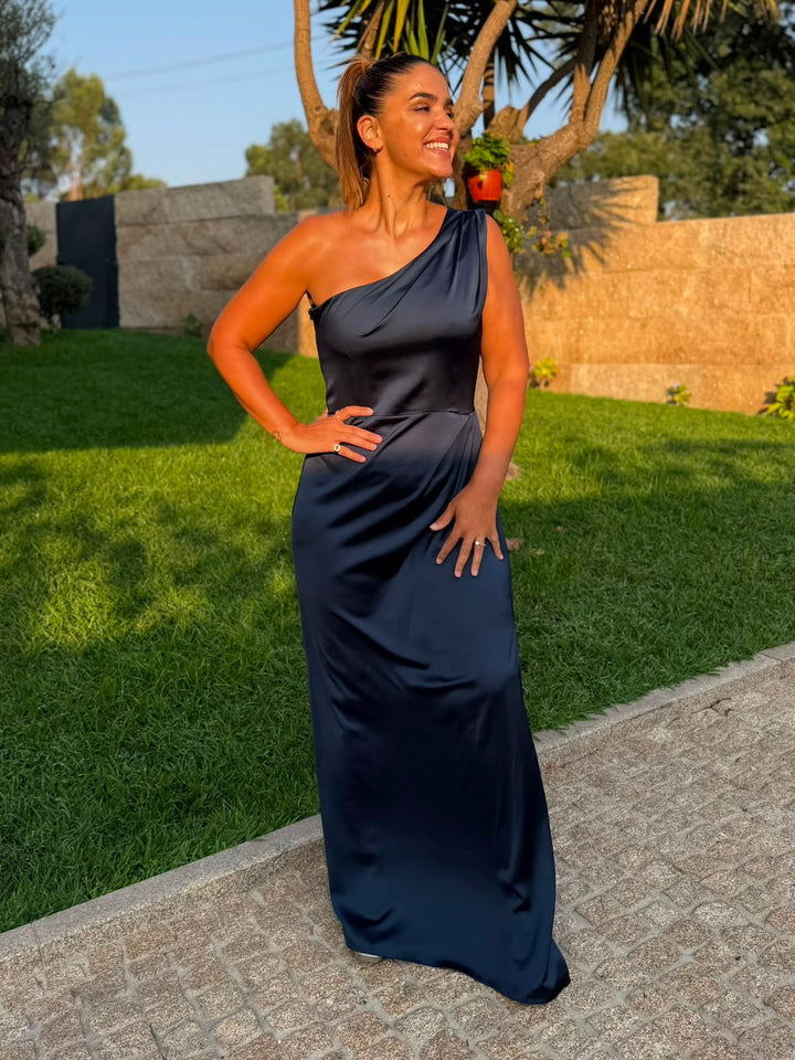VESTIDO ASSIMÉTRICO AZUL MARINHO RINASCIMENTO