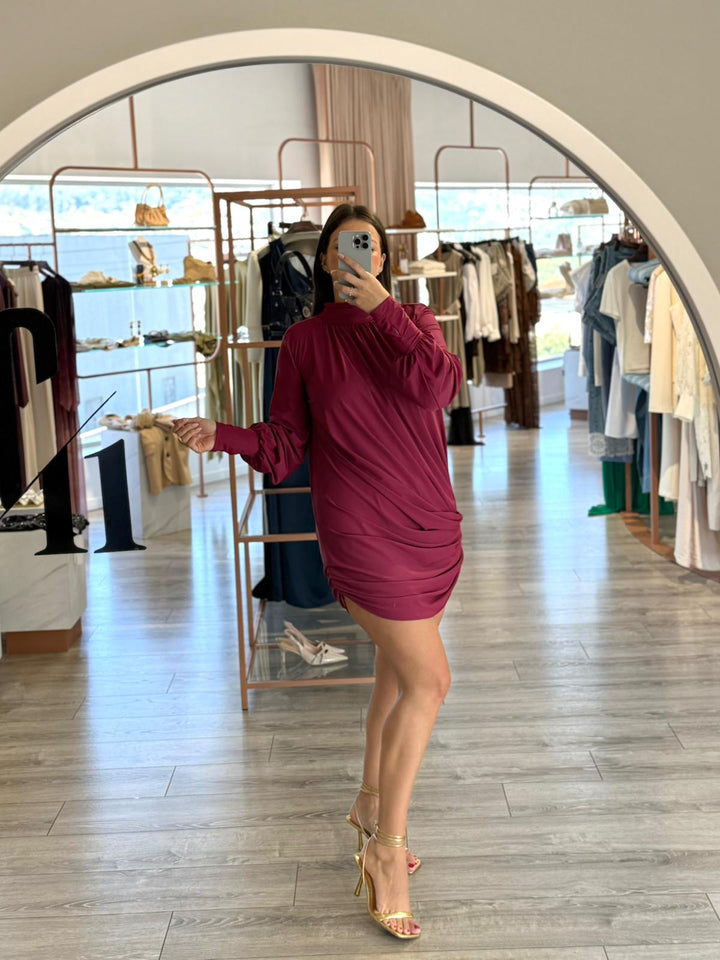 VESTIDO FRAMBOESA DRAPEADO LANÇA PERFUME