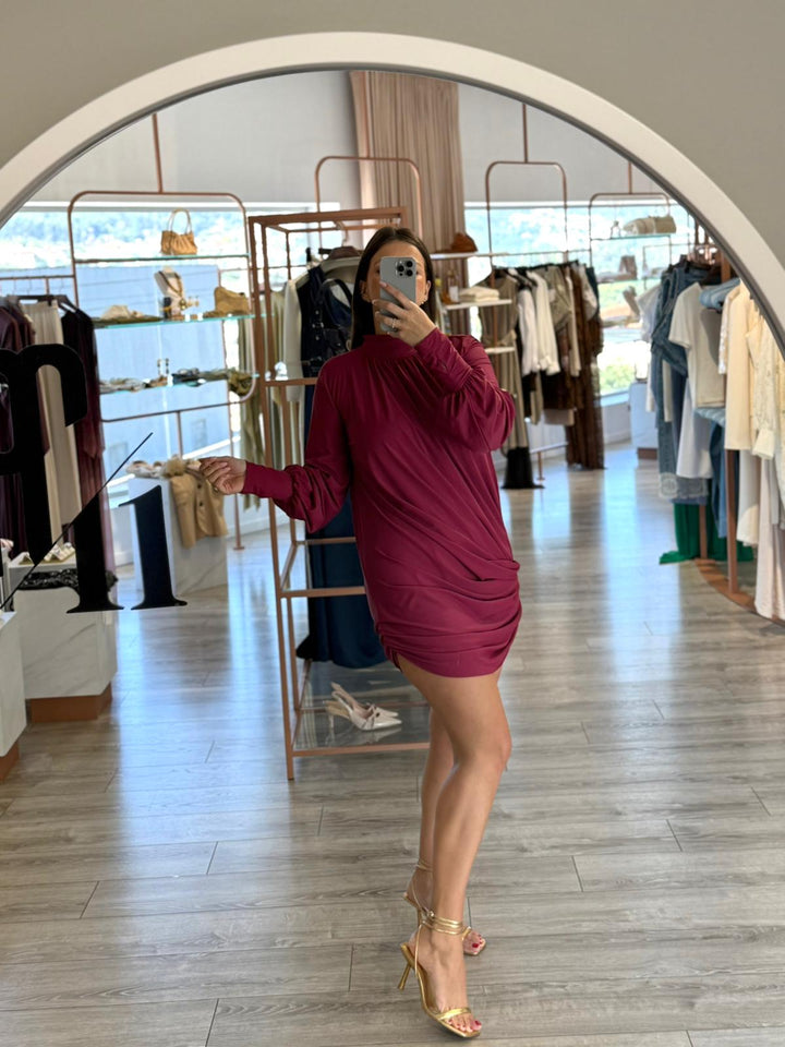 VESTIDO FRAMBOESA DRAPEADO LANÇA PERFUME