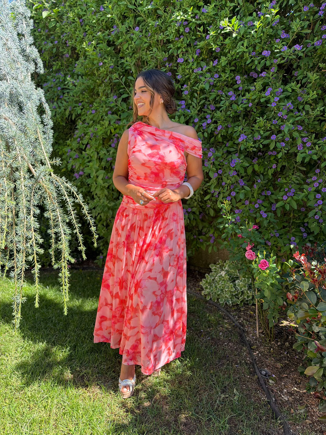 VESTIDO COMPRIDO ESTAMPADO SALMÃO PONTO CHIC