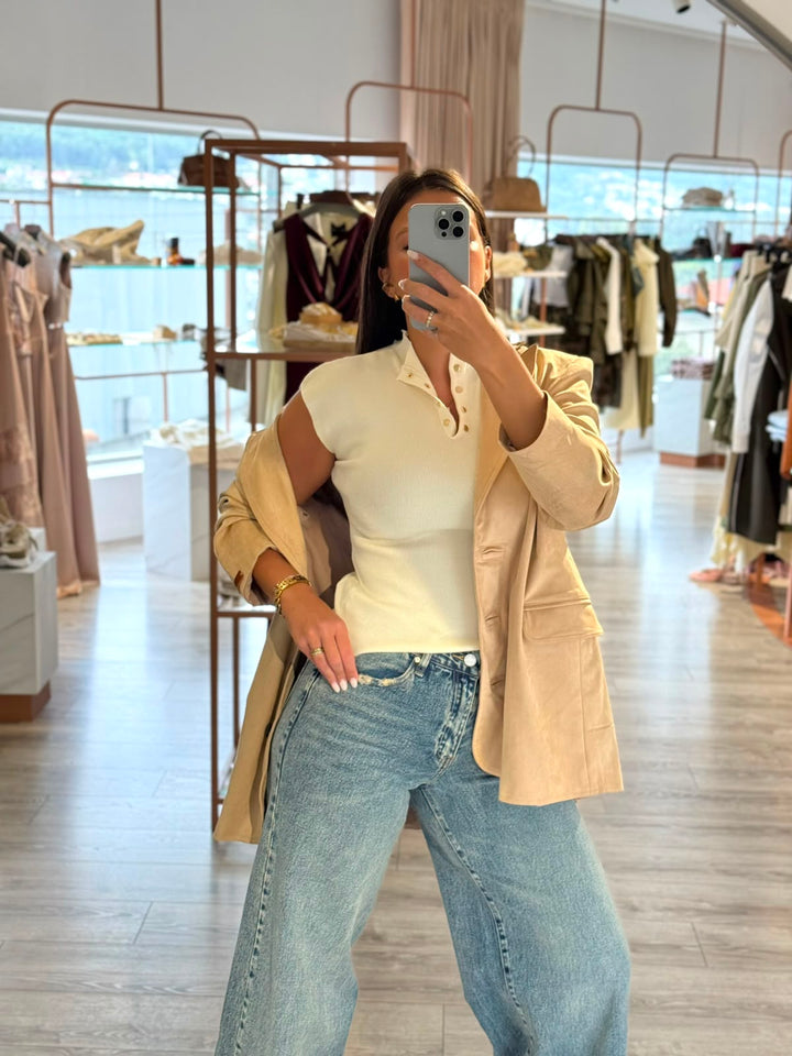 CALÇAS DE GANGA WIDE LEG COM CINTURA AJUSTÁVEL PONTO CHIC