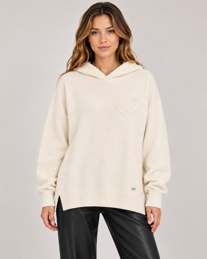 Camisola cru com capuz e coração bordado Ruga | Ponto Chic