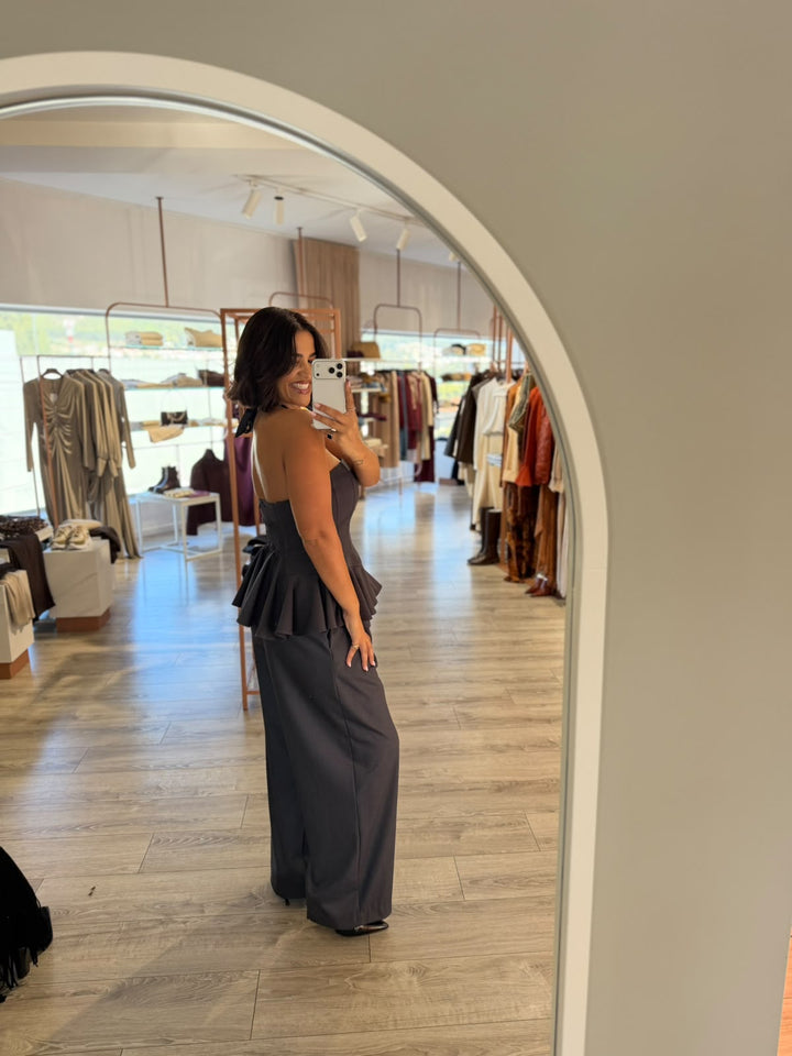 CALÇA CINZA ANTRACITE DE CINTURA SUBIDA COM CINTO DIXIE