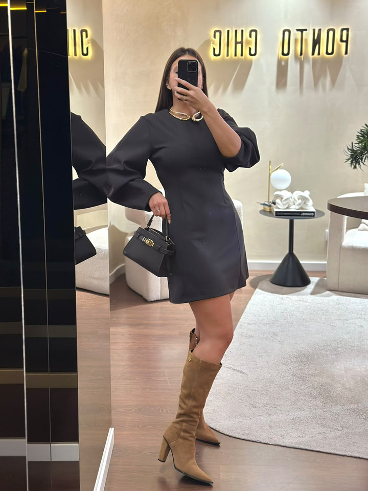 VESTIDO CASTANHO CURTO COM MANGAS AMPLAS IMPERIAL