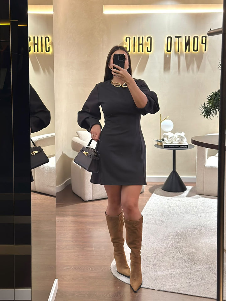 VESTIDO CASTANHO CURTO COM MANGAS AMPLAS IMPERIAL