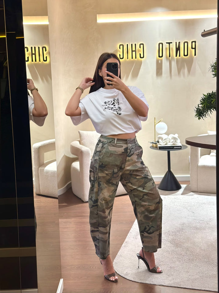 CALÇA CAMUFLAGEM BEGE E VERDE MILITAR COM PREGAS IMPERIAL