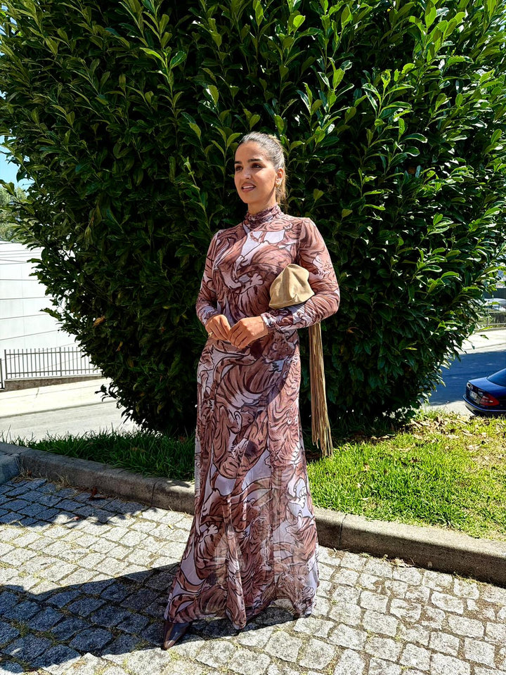 VESTIDO EM TULE ESTAMPADO TIGRE LANÇA PERFUME