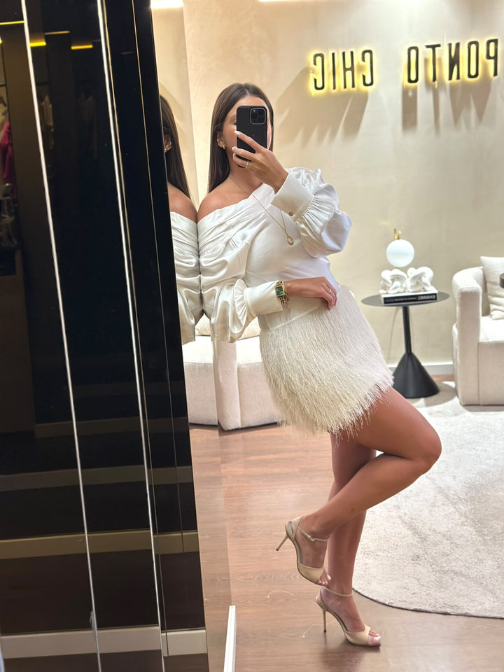 VESTIDO PÉROLA COM FRANJAS E COSTAS ABERTAS DIXIE