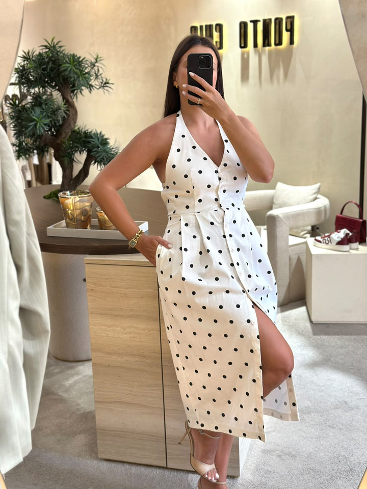 VESTIDO COMPRIDO BRANCO COM BOLAS DIXIE