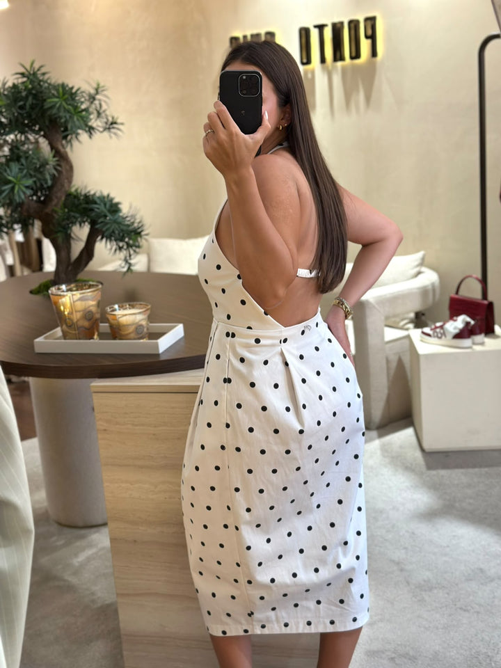 VESTIDO COMPRIDO BRANCO COM BOLAS DIXIE