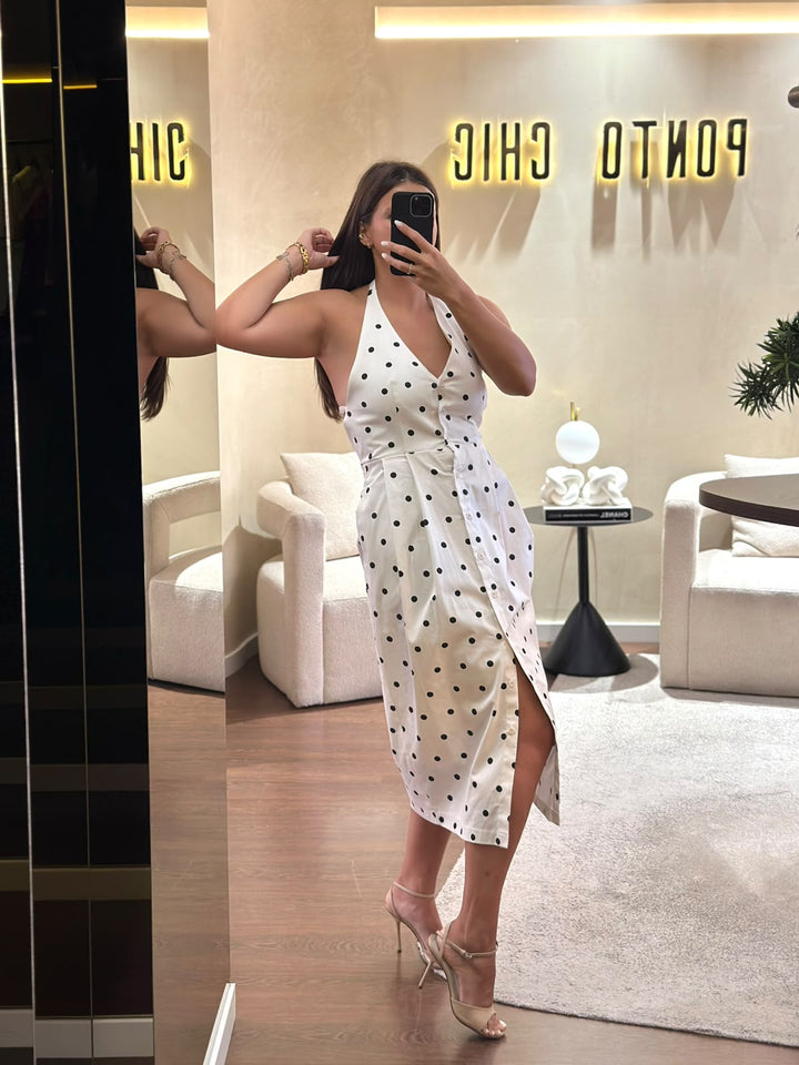 VESTIDO COMPRIDO BRANCO COM BOLAS DIXIE