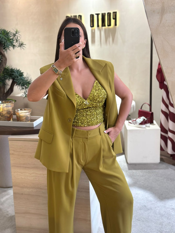 TOP VERDE OLIVIA LANTEJOULAS ANIYE BY