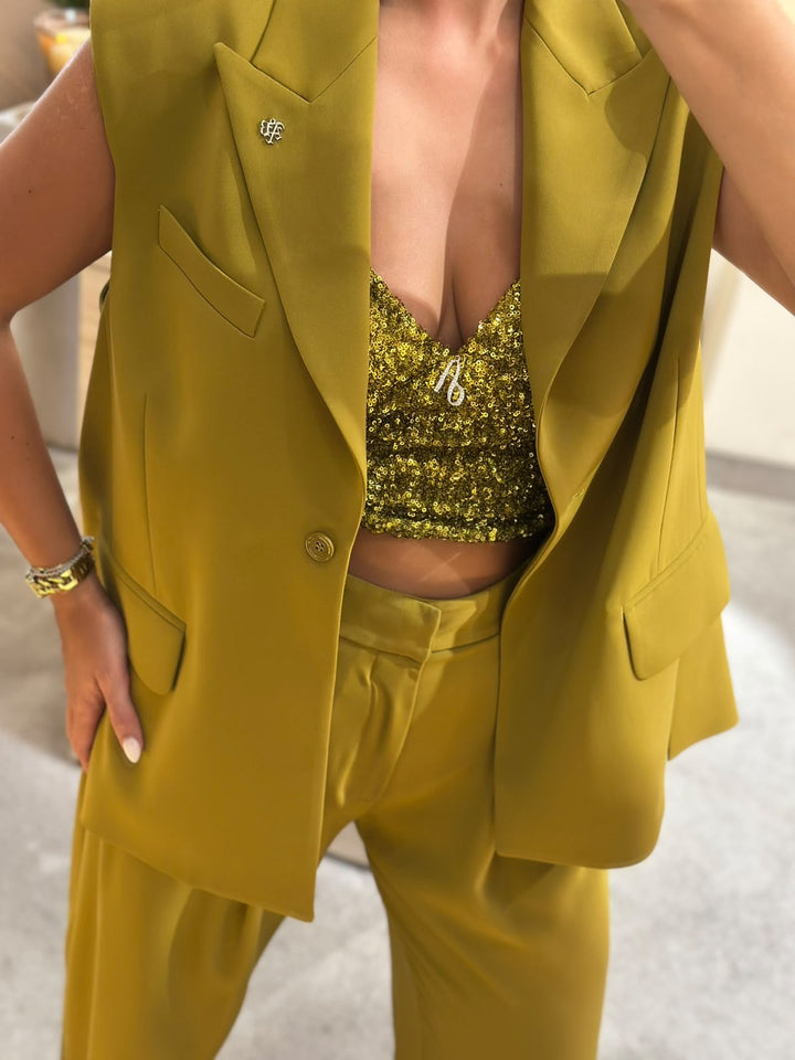 TOP VERDE OLIVIA LANTEJOULAS ANIYE BY