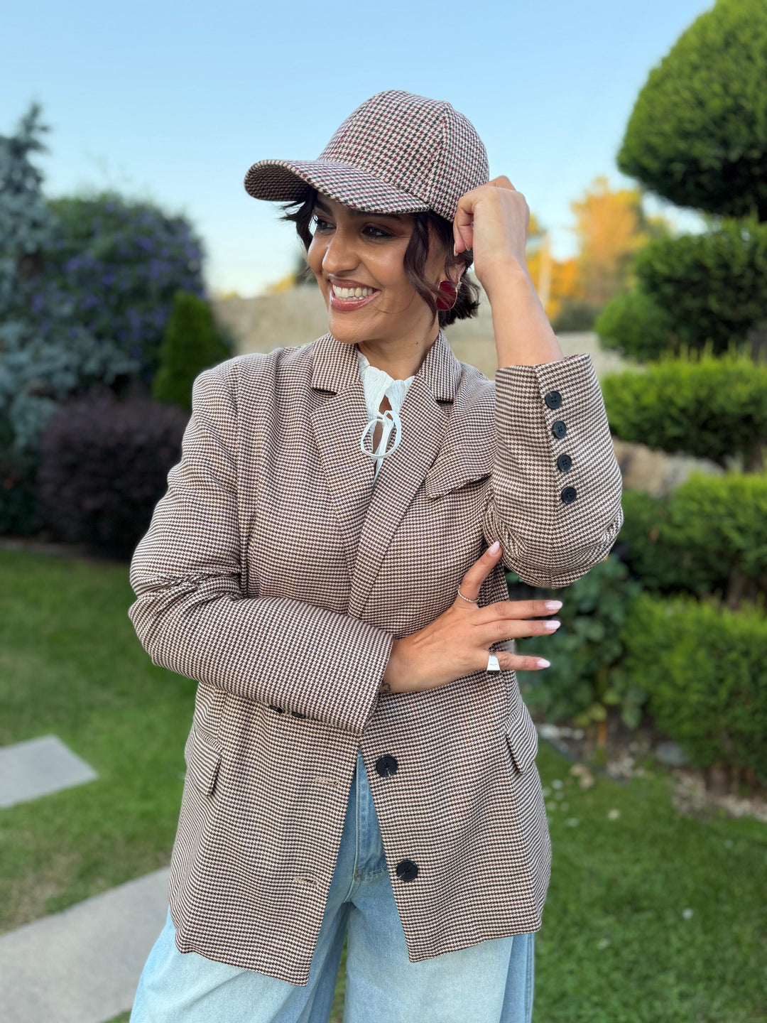 BLAZER CASTANHO COM PADRÃO PIED DE POULE PONTO CHIC